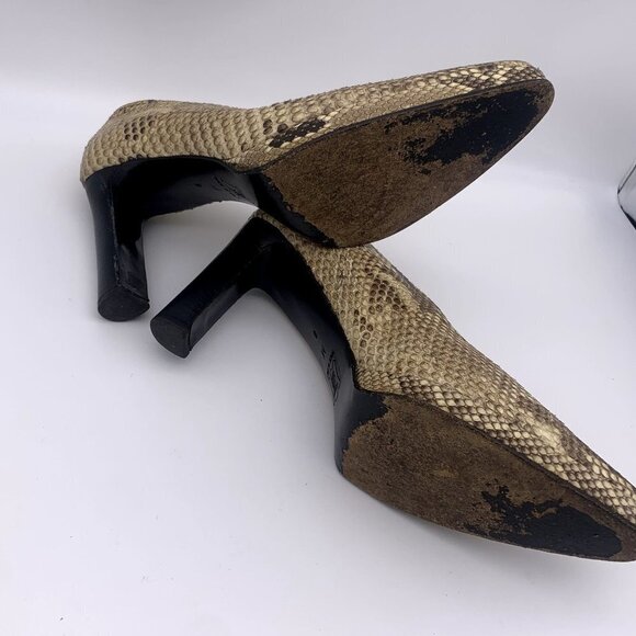 YSL Saint Laurent Beige/Black Python Leather Platform Pumps Block Heel 8 M - Picture 8 of 10